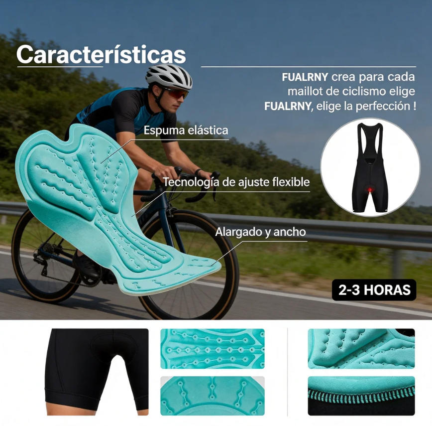 Pantalones Cortos de Ciclismo con Tirantes y Badana de Gel