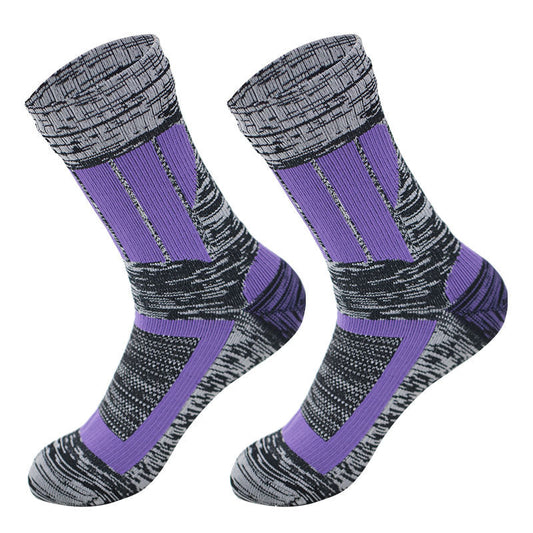 Calcetines Deportivos de Alto Rendimiento: Diseño en Púrpura y Gris Jaspeado
