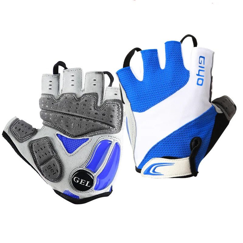 Guantes de Ciclismo con Gel y Medio Dedo Azul