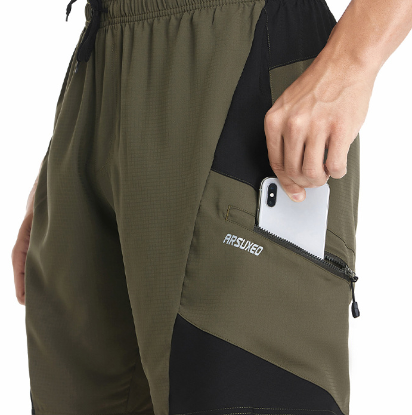 Pantalones de Bici Holgados Hombre con Bolsillos y Cojín Ergonómico Verde militar