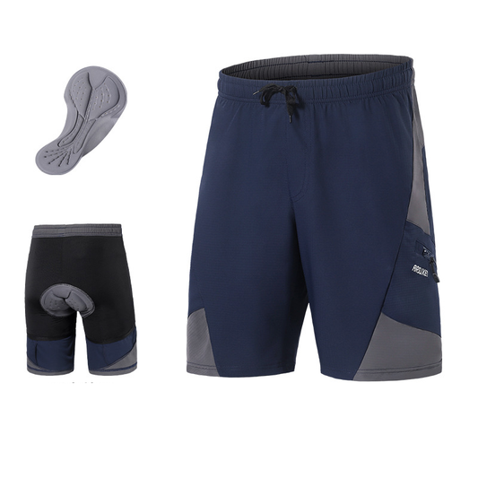 Pantalones de Bici Holgados Hombre con Bolsillos y Cojín Ergonómico Azul