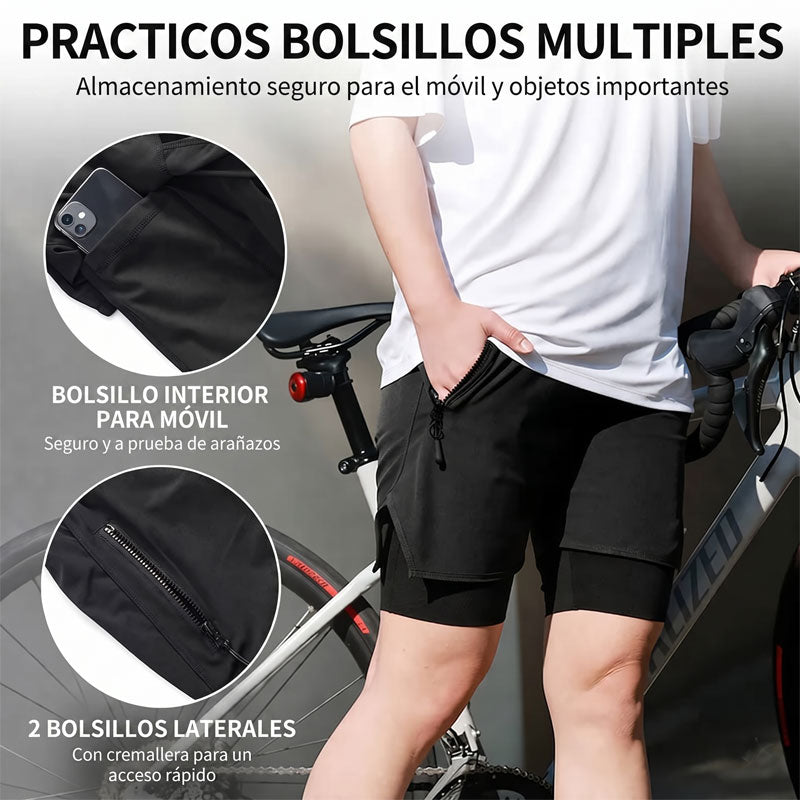 Culotte de ciclismo 2 en 1 para hombre con sillín: transpirable y de secado rápido Azul
