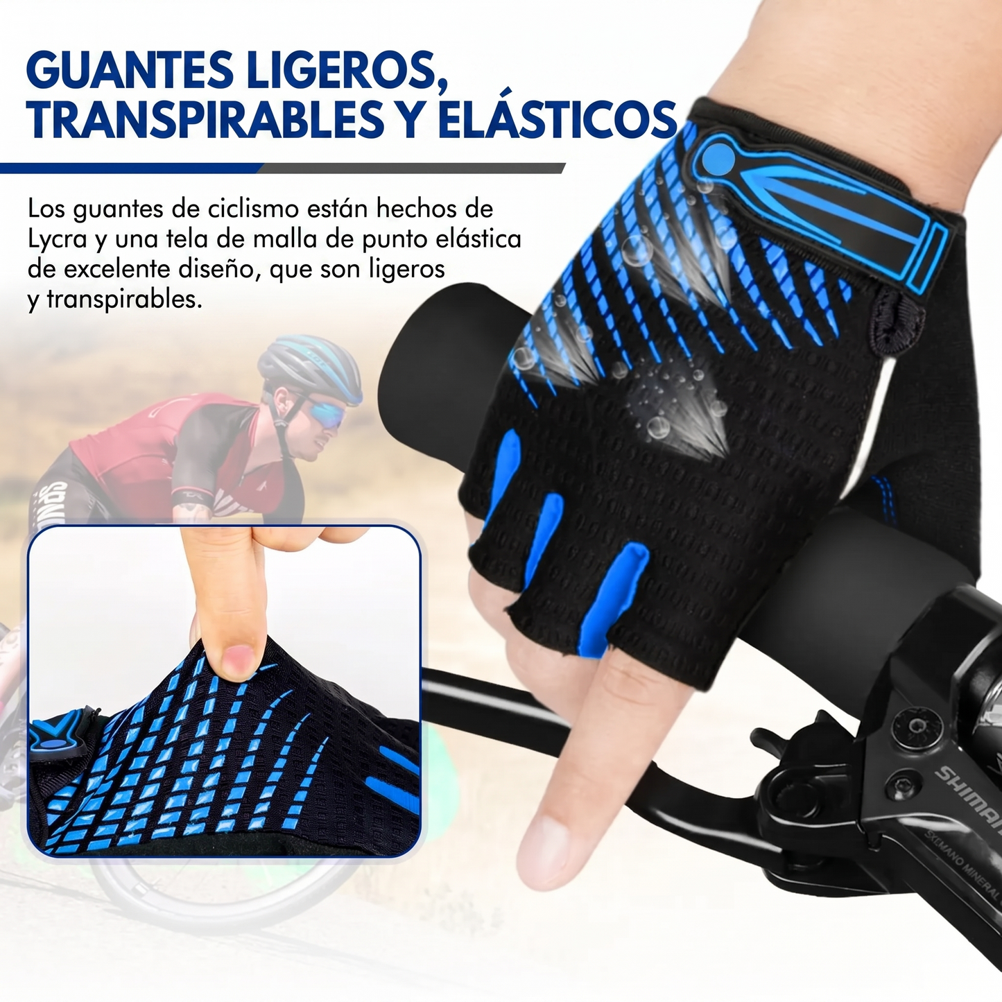 Guantes de Ciclismo: Ligeros, con Gel y Antideslizantes Negro