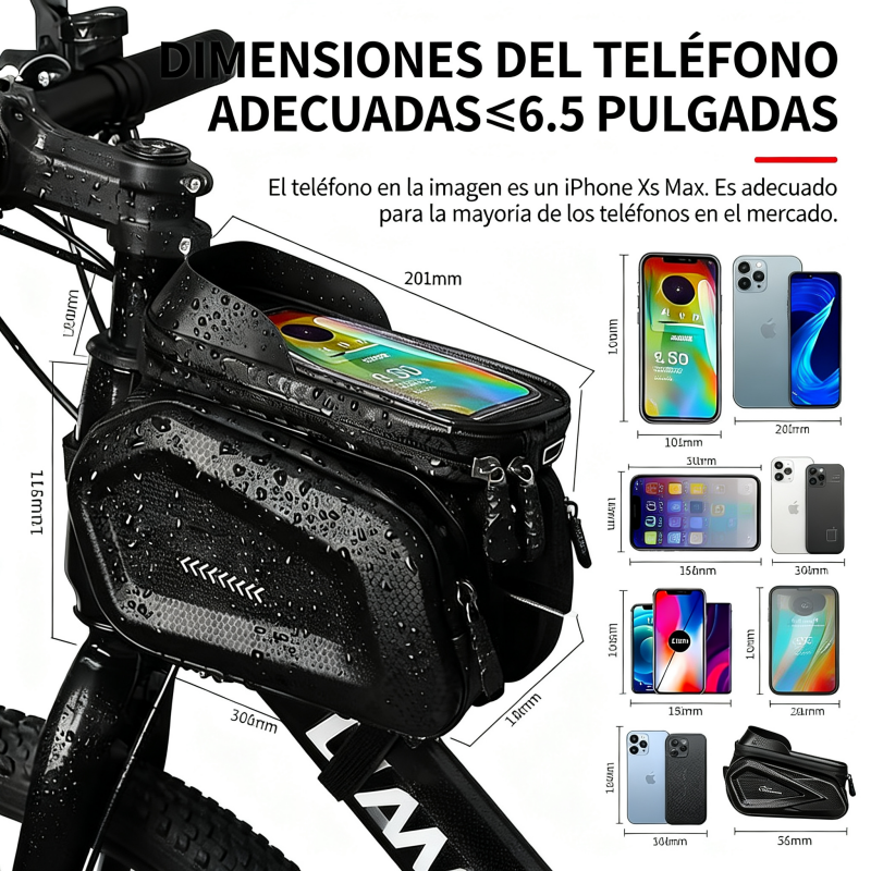 Bolsa para Móvil de Bicicleta Impermeable | Bolsa Rígida de Tubo Superior para MTB y Carretera
